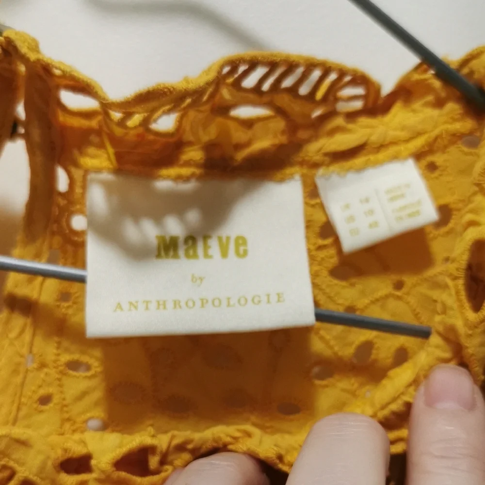 Anthropologie Yellow Eyelet Ruffle Blouse - Picture 2 of 8